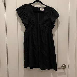 DISSH Ruffle Sleeve Black Linen Mini Dress